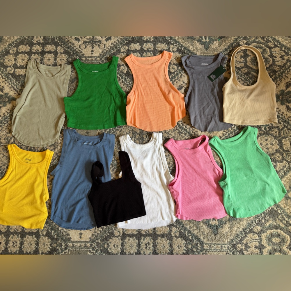 Ladies sz S cropped top lot blue green white yellow black orange pink gray beige
